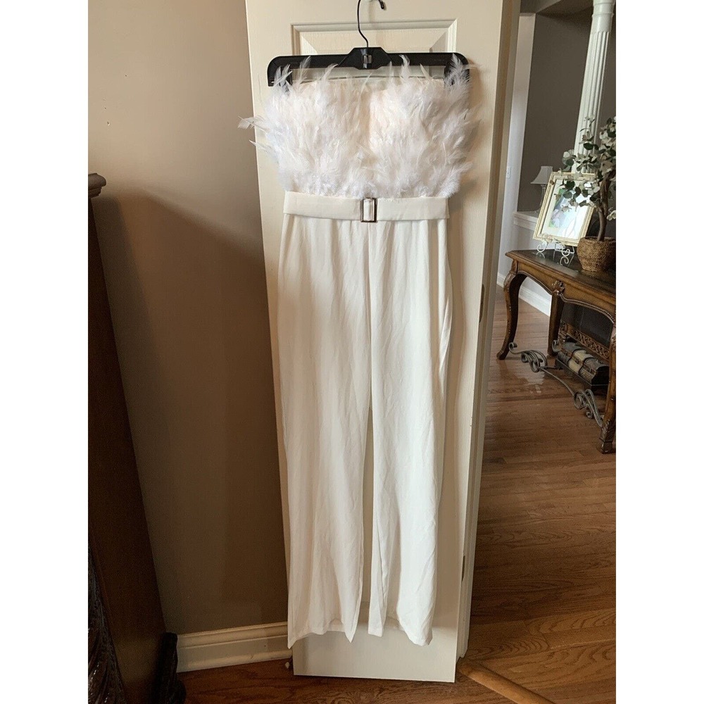 Boldly Blonde Cheers to Forever Feather Jump suit‎ Size Small NWT